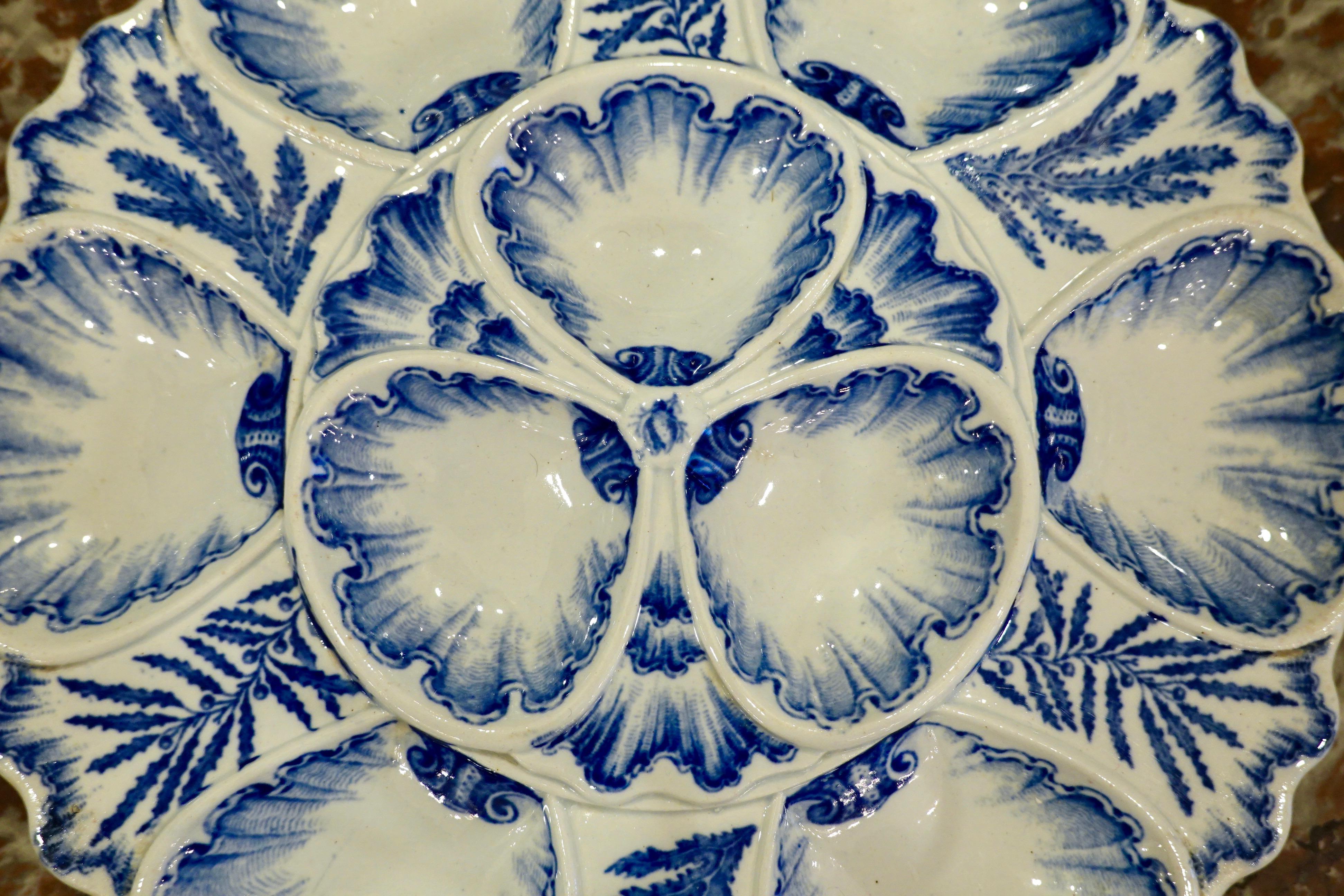 Set of Six 19th Century French Blue and White Oyster Plates from Bordeaux 1