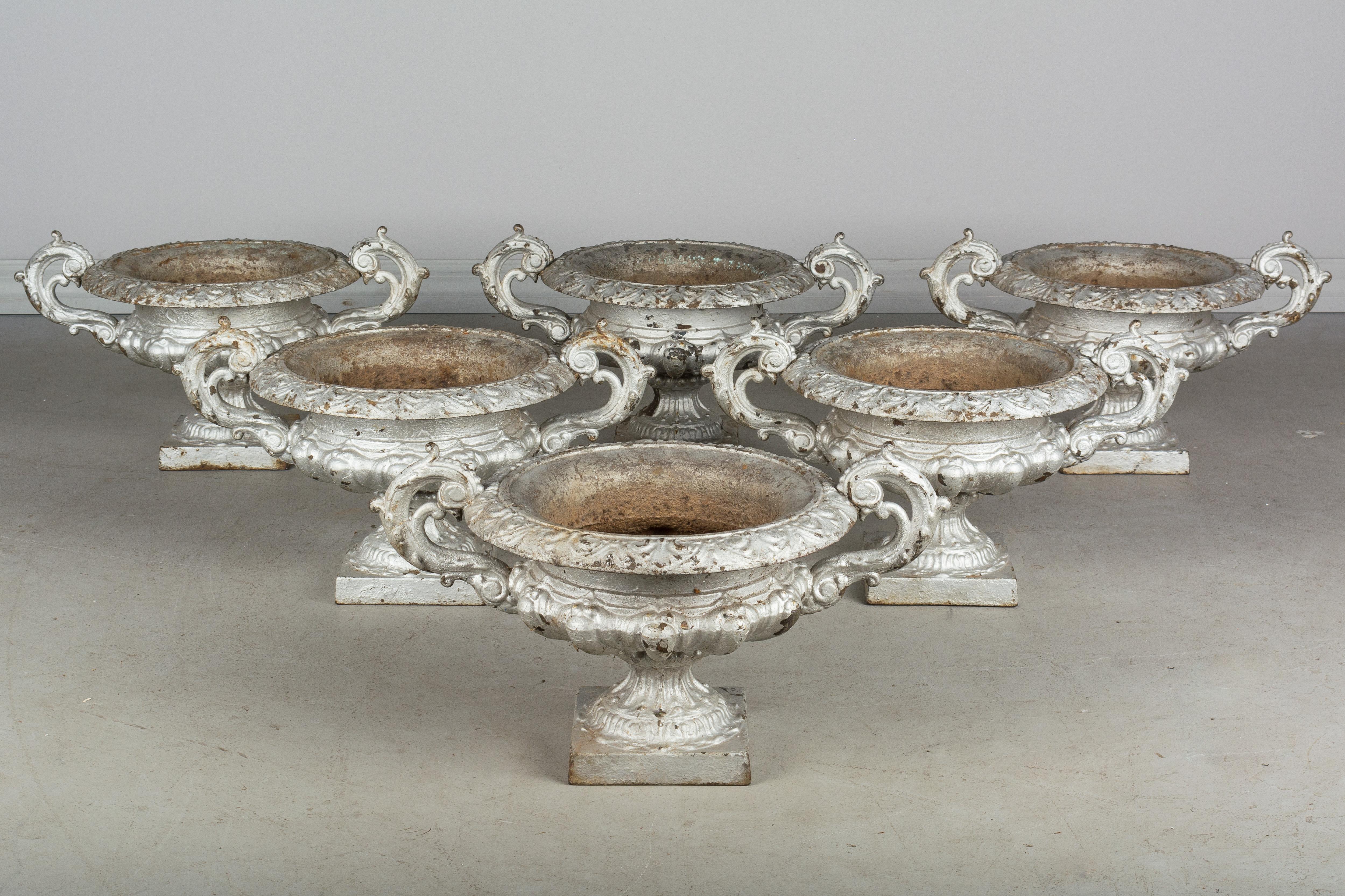 French Provincial Set of Six French Cast Iron Urns or Vases