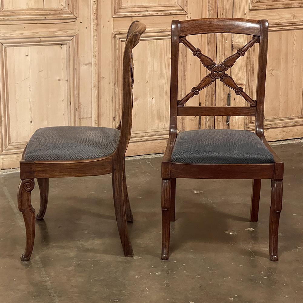 Set of Six 19th Century French Charles X Walnut Dining Chairs For Sale 6