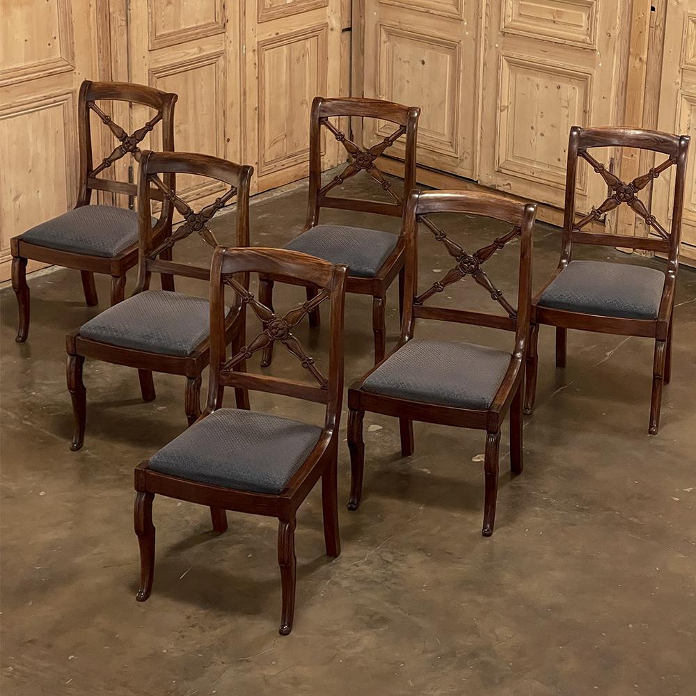Set of Six 19th Century French Charles X Walnut Dining Chairs In Good Condition For Sale In Dallas, TX