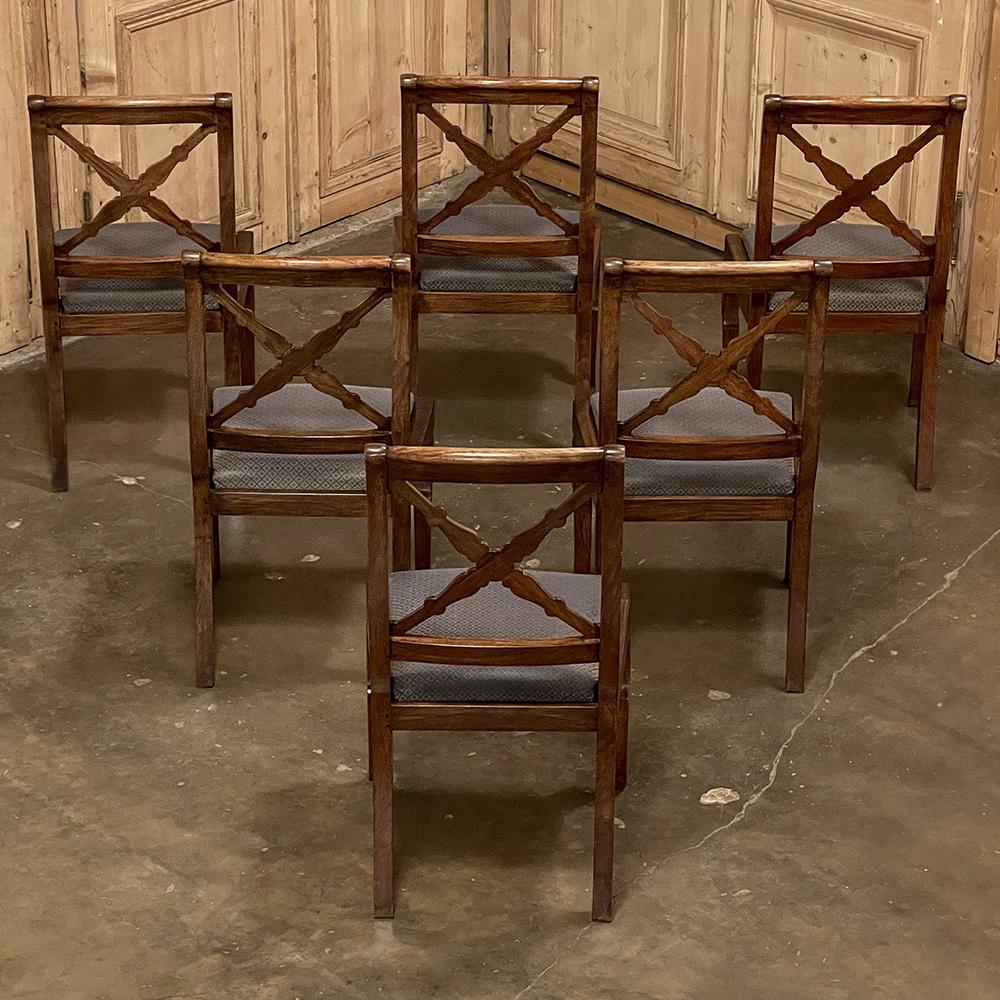 Set of Six 19th Century French Charles X Walnut Dining Chairs For Sale 2