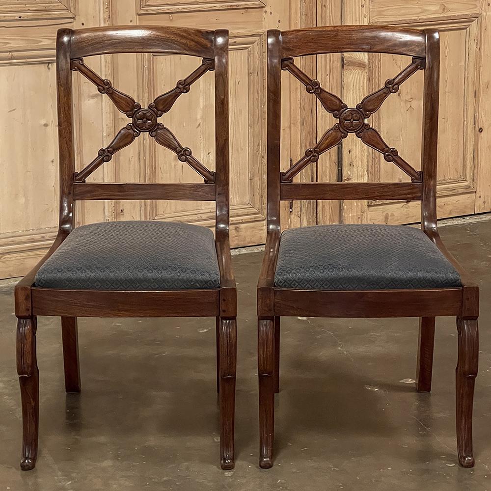 Set of Six 19th Century French Charles X Walnut Dining Chairs For Sale 3