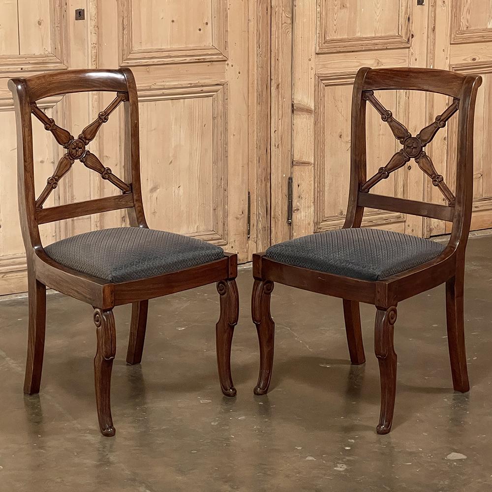 Set of Six 19th Century French Charles X Walnut Dining Chairs For Sale 4