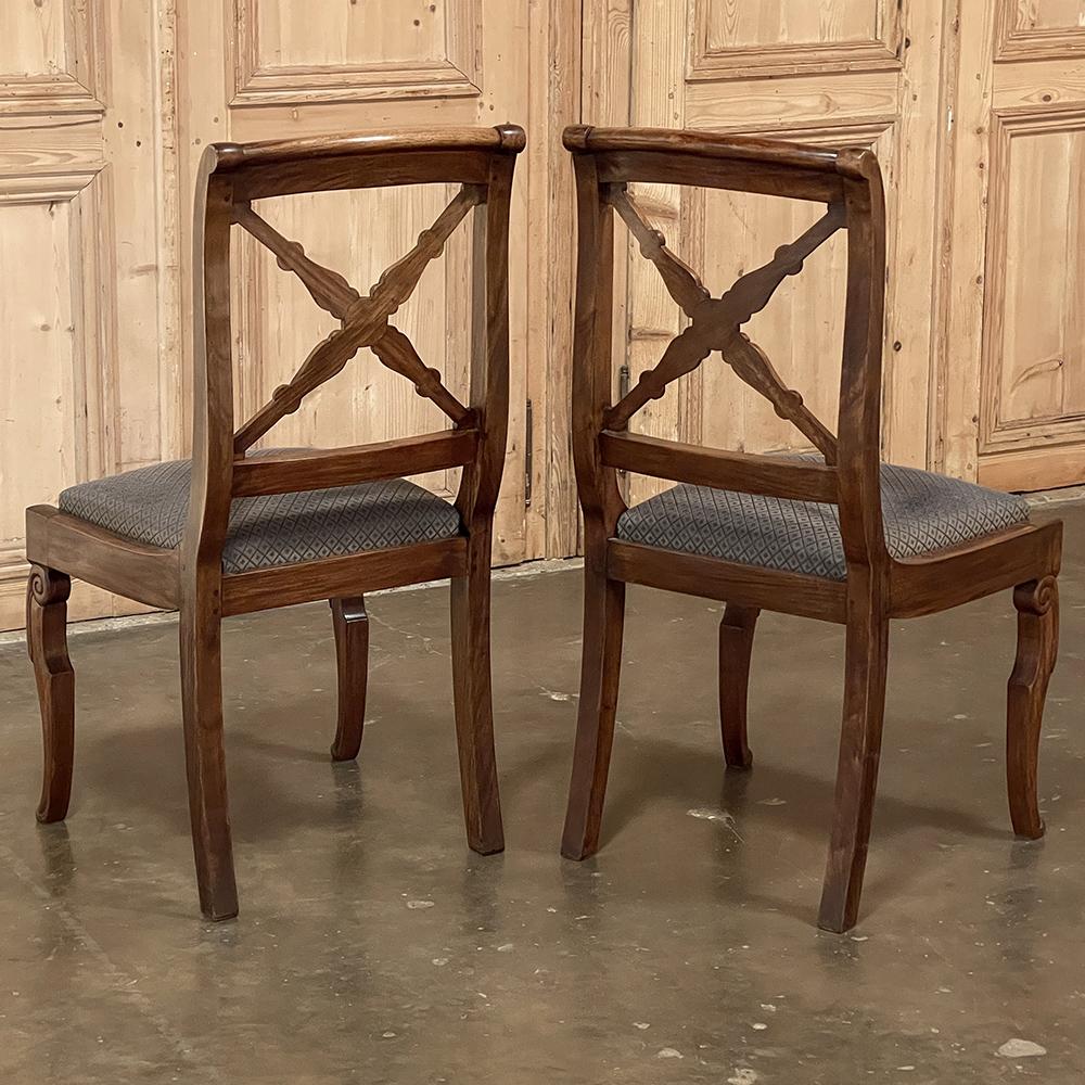 Set of Six 19th Century French Charles X Walnut Dining Chairs For Sale 5