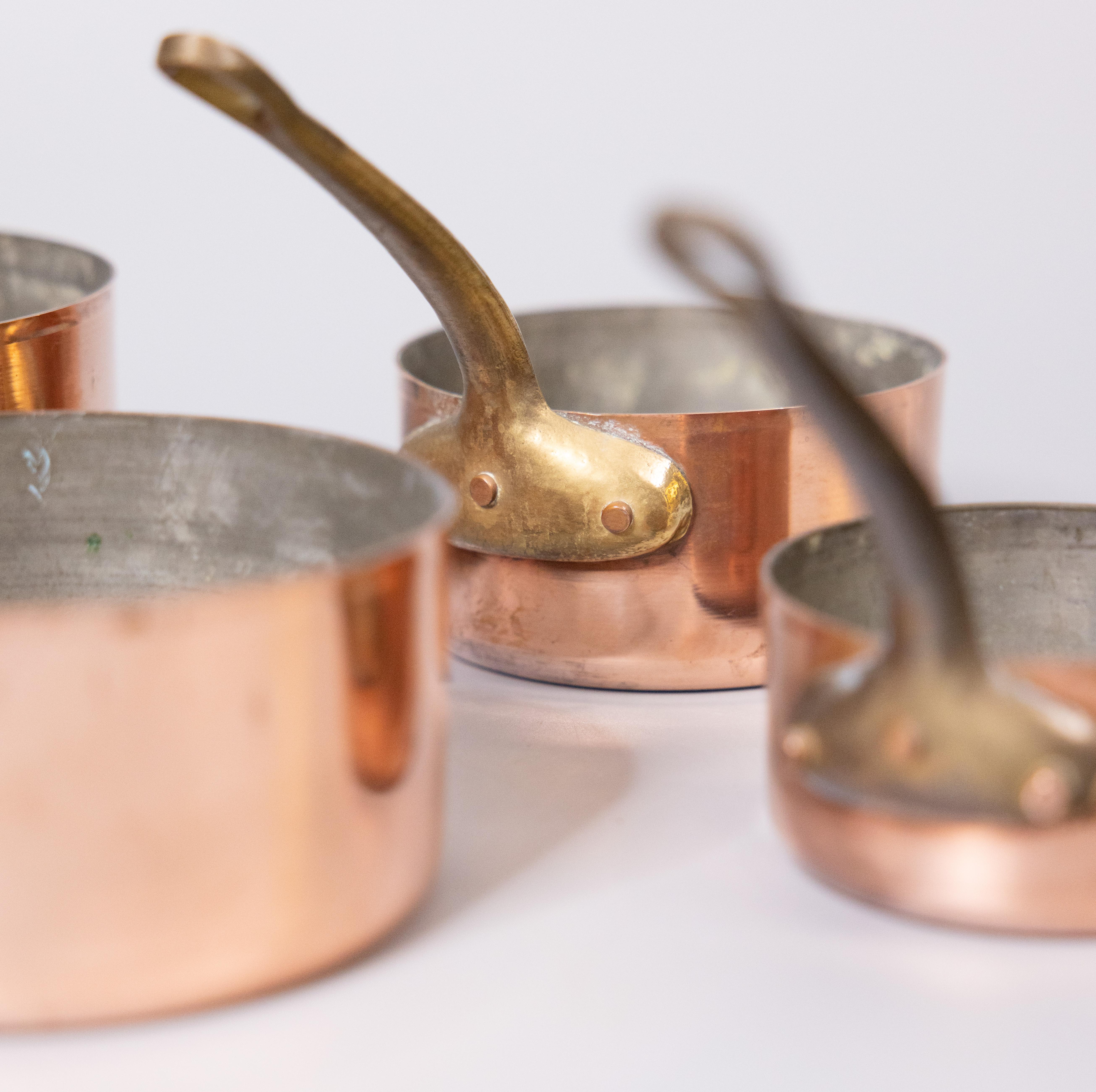 Set of Six 19th Century French Graduated Set of Copper & Brass Pots Sauce Pans 2