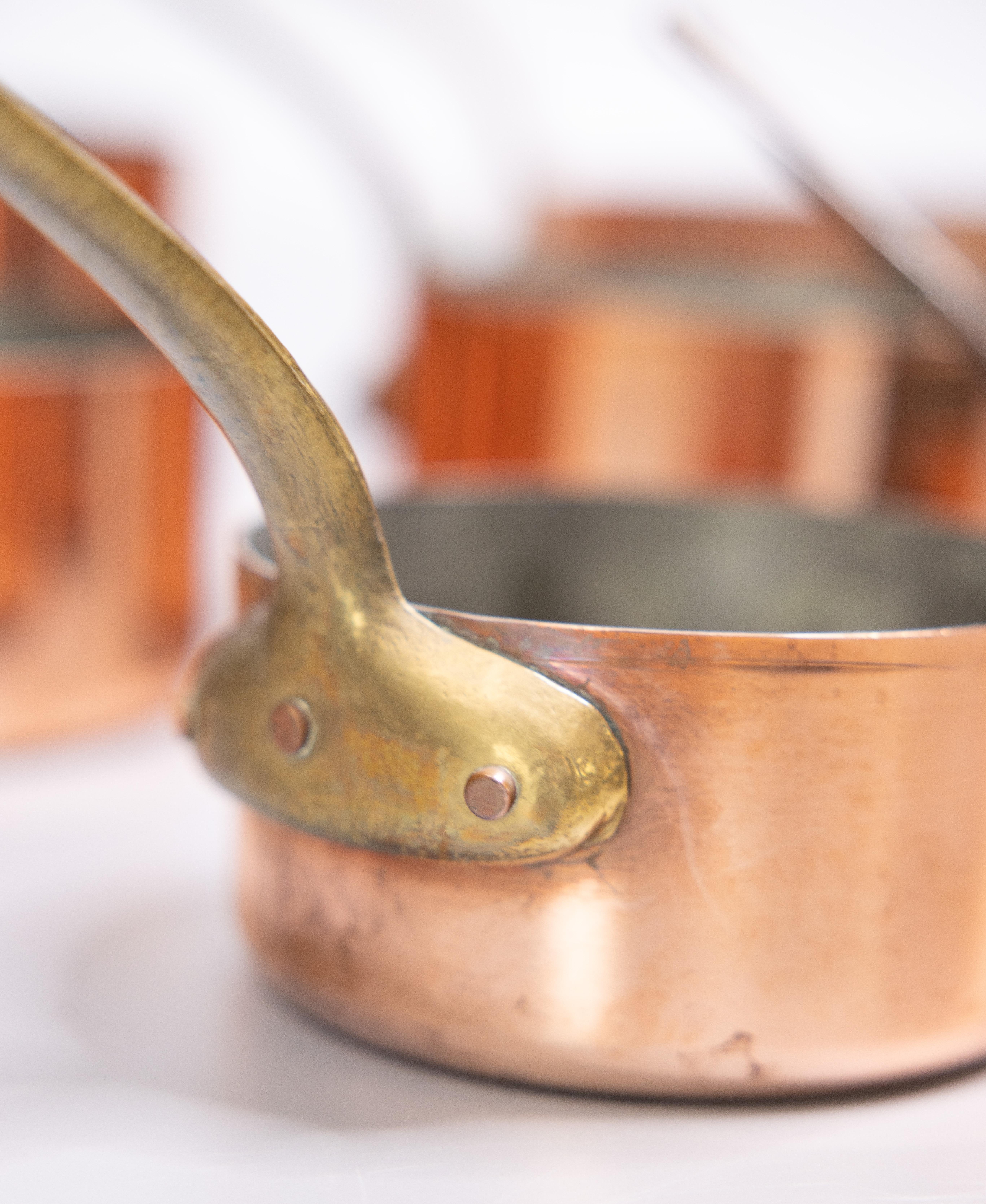 Set of Six 19th Century French Graduated Set of Copper & Brass Pots Sauce Pans 4