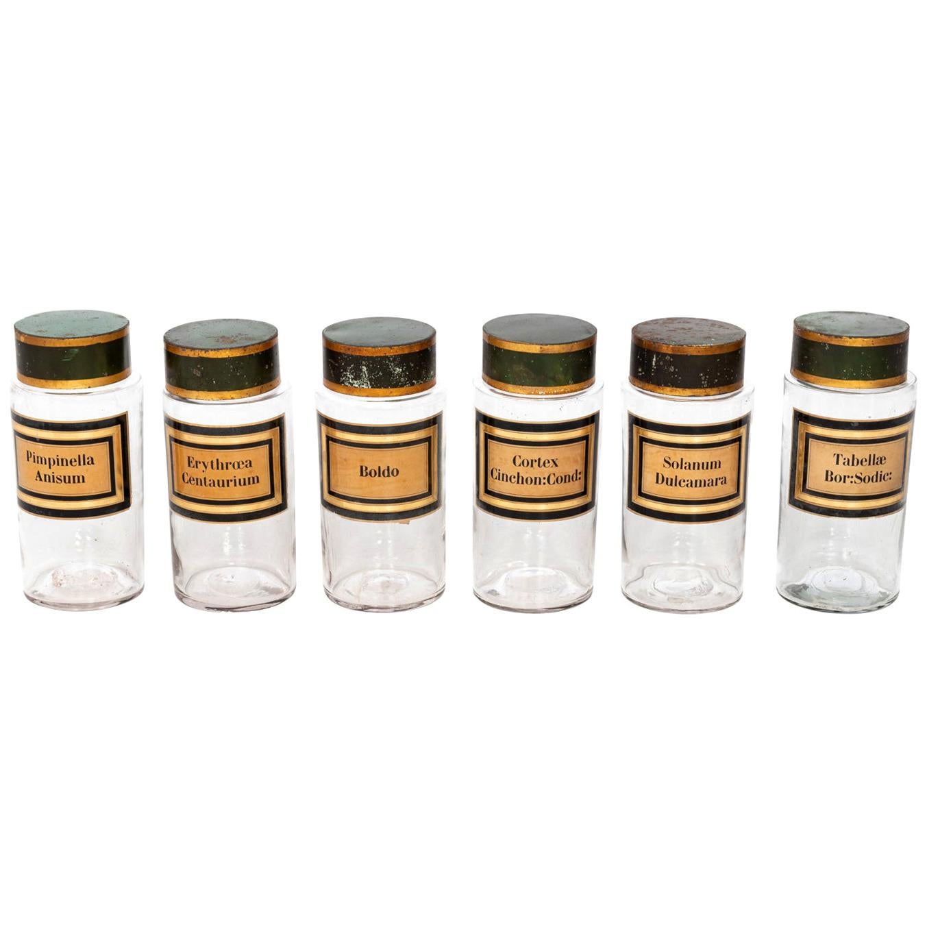 Set of Six 19th Century French Hand Blown Apothecary Jars