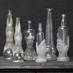 Set of Six 19th Century French Legras & Cie, Victorian Glass Bath Soap Bottles