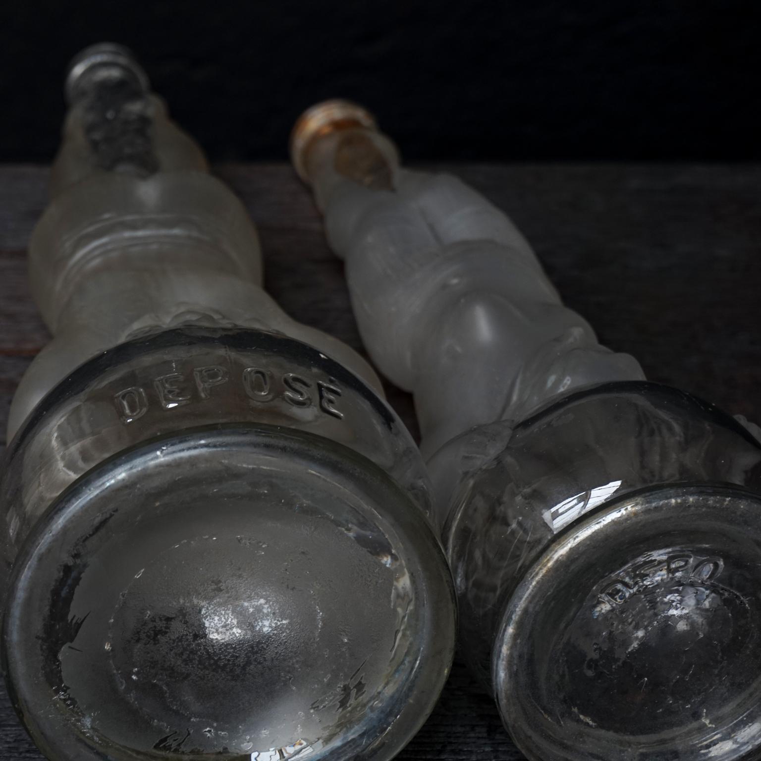 Blown Glass Set of Six 19th Century French Legras & Cie, Victorian Glass Bath Soap Bottles