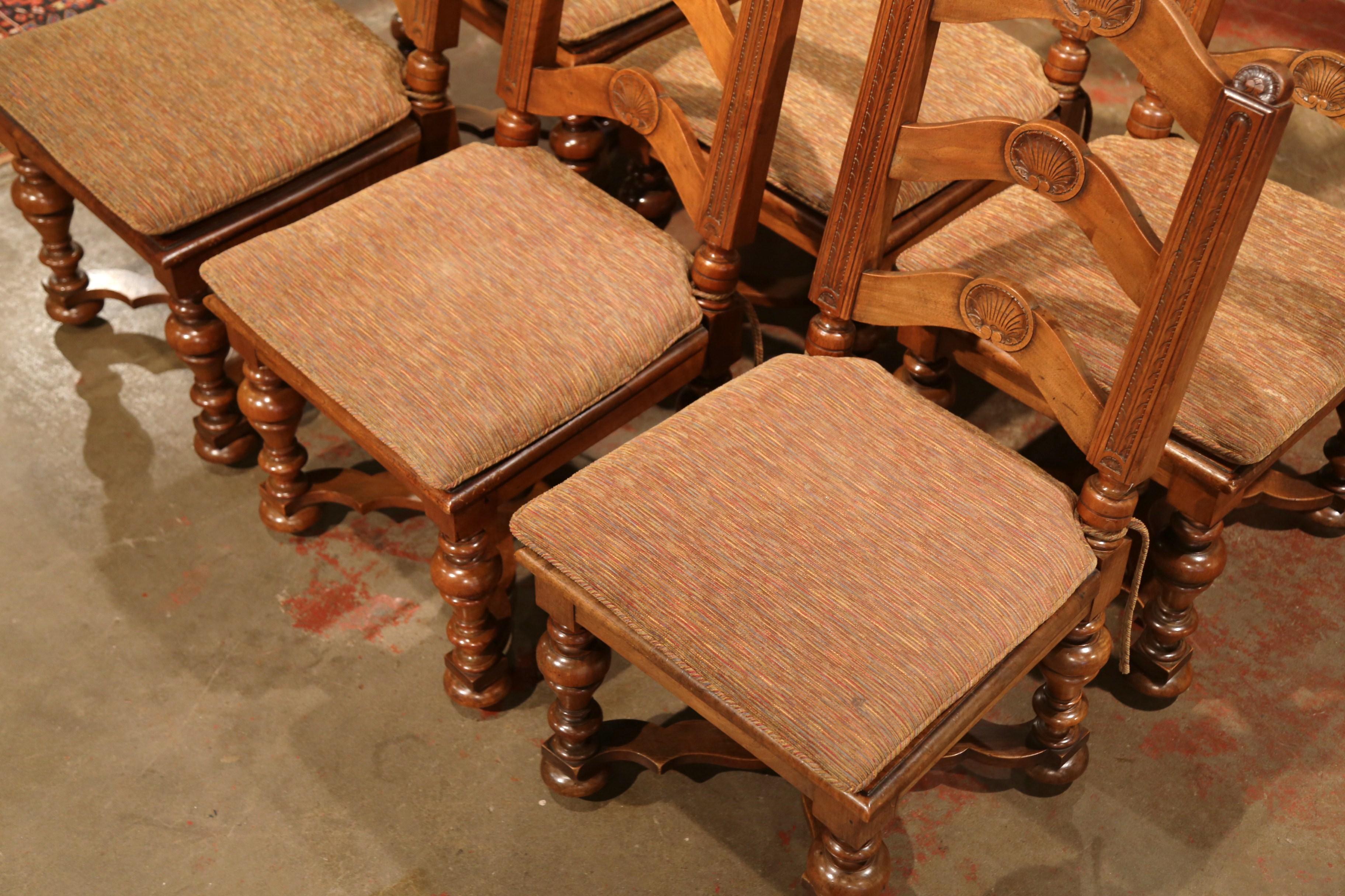 Set of Six 19th Century French Louis XIII Carved Walnut Ladder Back Chairs 6