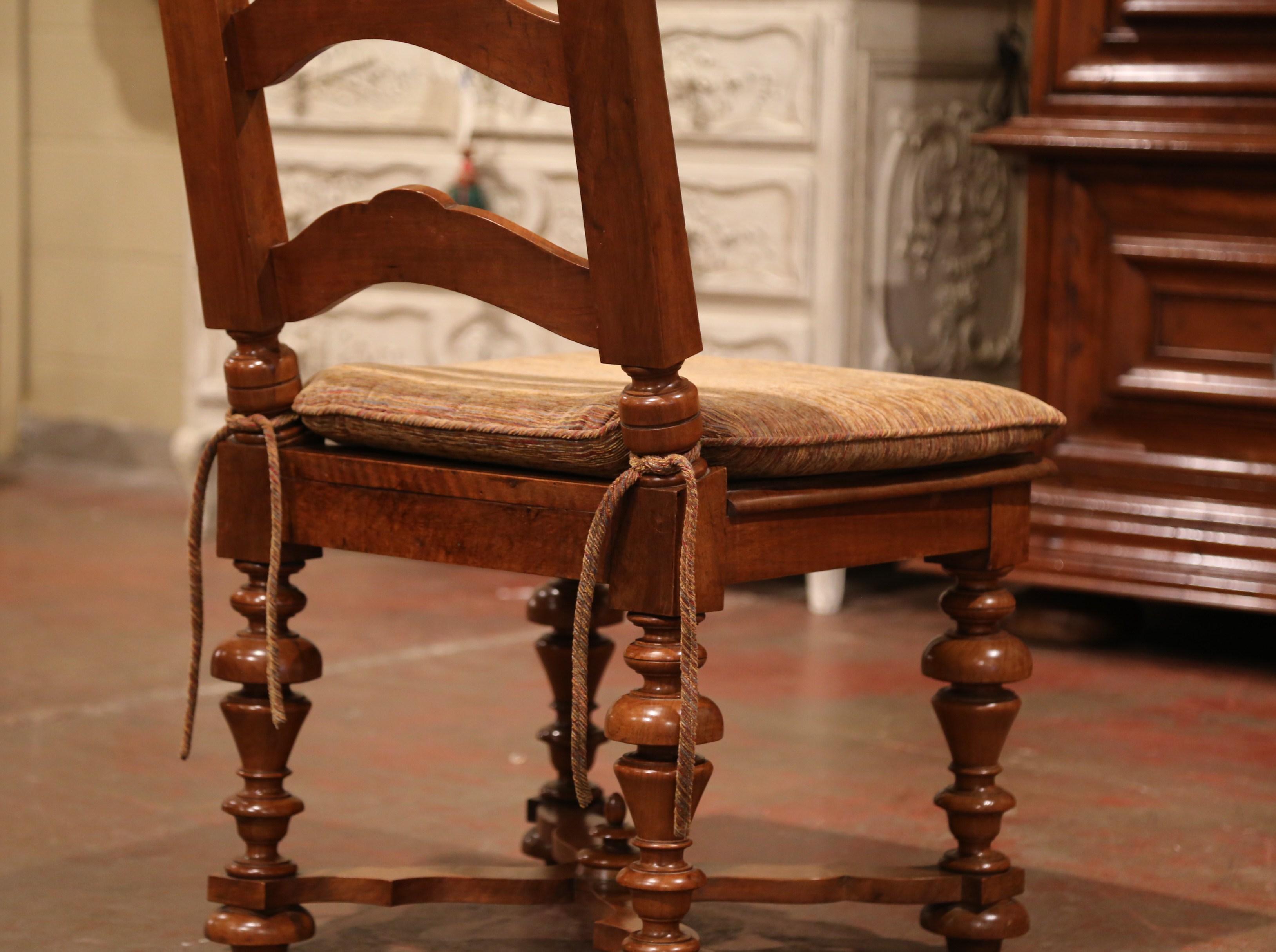 Set of Six 19th Century French Louis XIII Carved Walnut Ladder Back Chairs 9