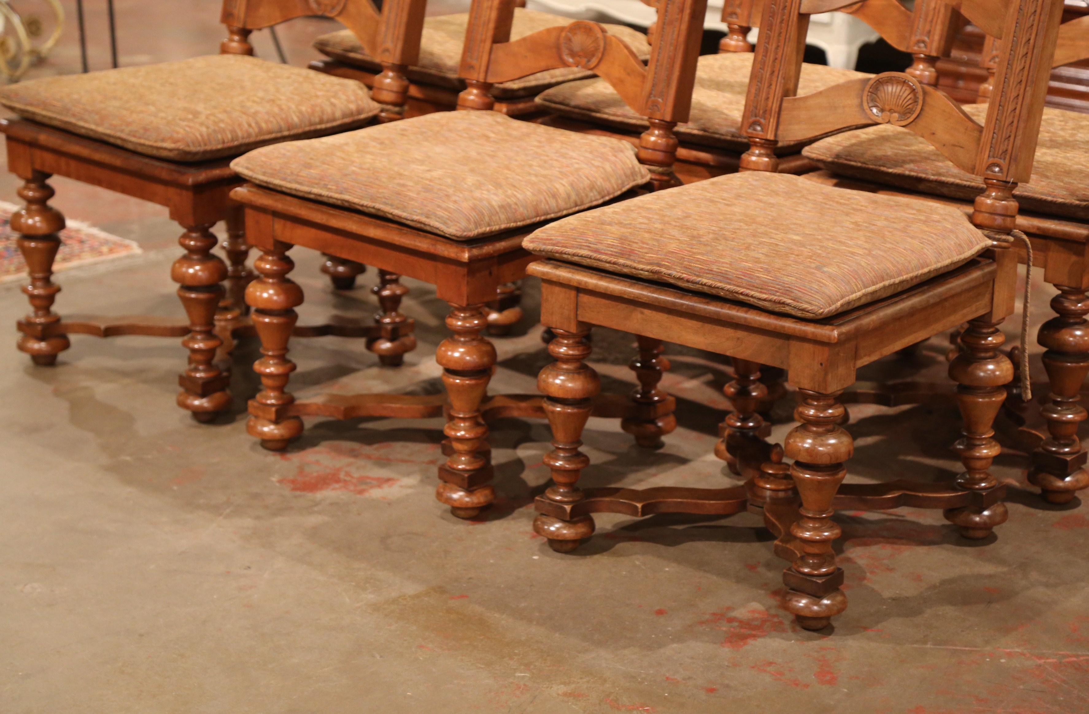 Set of Six 19th Century French Louis XIII Carved Walnut Ladder Back Chairs 1