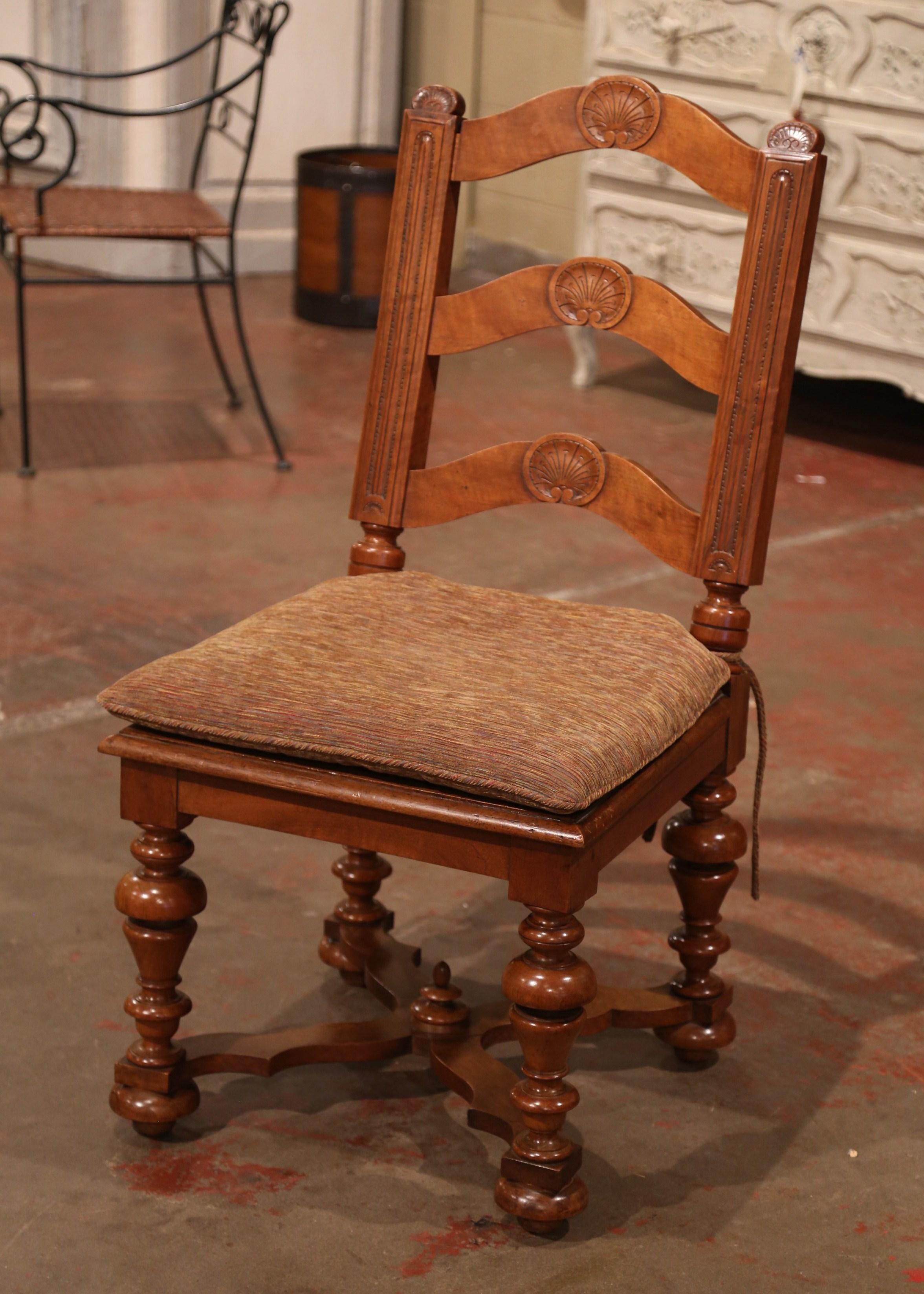 Set of Six 19th Century French Louis XIII Carved Walnut Ladder Back Chairs 4