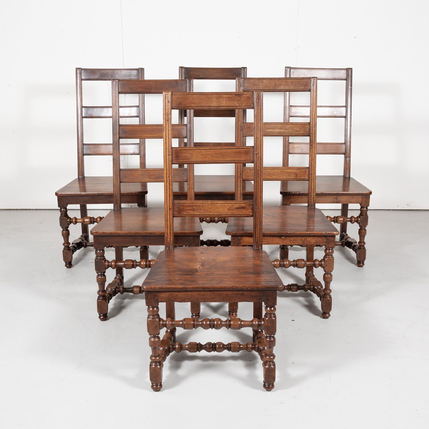 Late 19th Century Set of Six 19th Century French Louis XIV Style Ladder Back Dining Chairs
