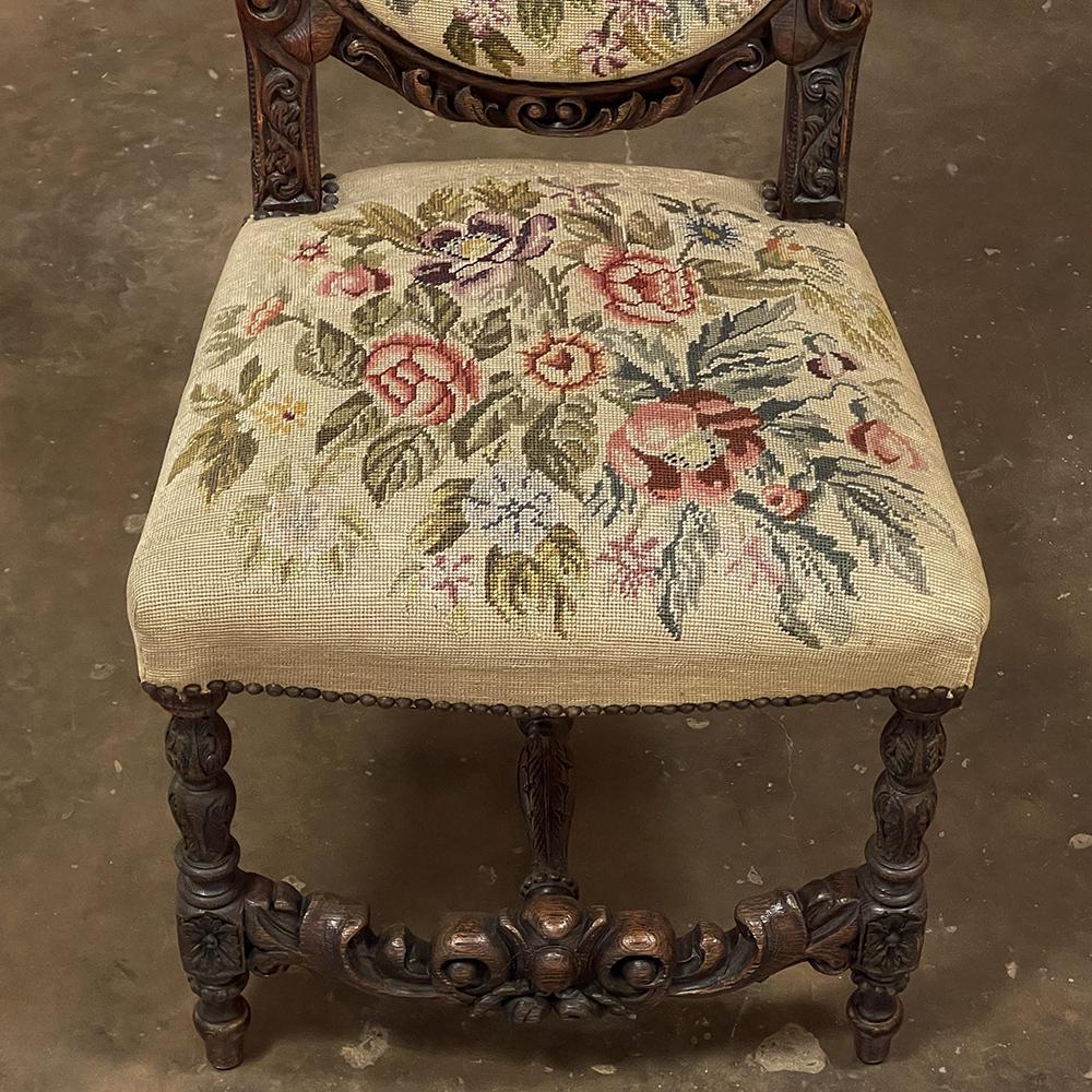 Set of Six 19th Century French Louis XVI Dining Chairs ~ Original Needlepoint For Sale 5