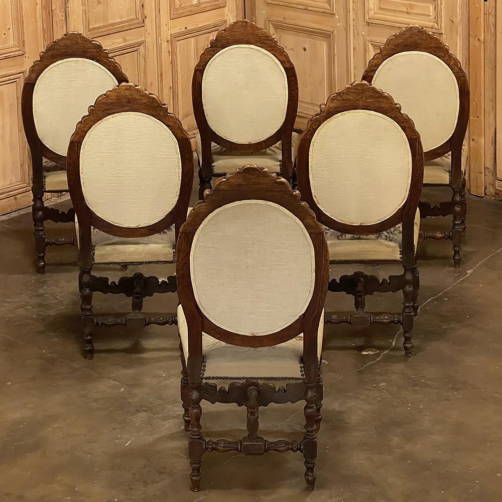 Late 19th Century Set of Six 19th Century French Louis XVI Dining Chairs ~ Original Needlepoint For Sale