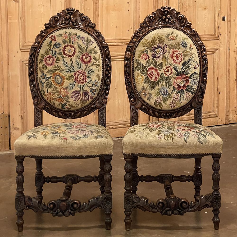 Tapestry Set of Six 19th Century French Louis XVI Dining Chairs ~ Original Needlepoint For Sale