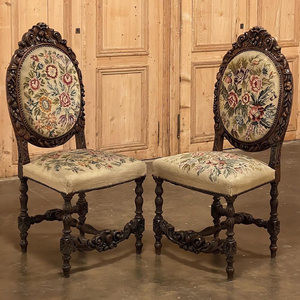 Set of Six 19th Century French Louis XVI Dining Chairs ~ Original Needlepoint For Sale 1