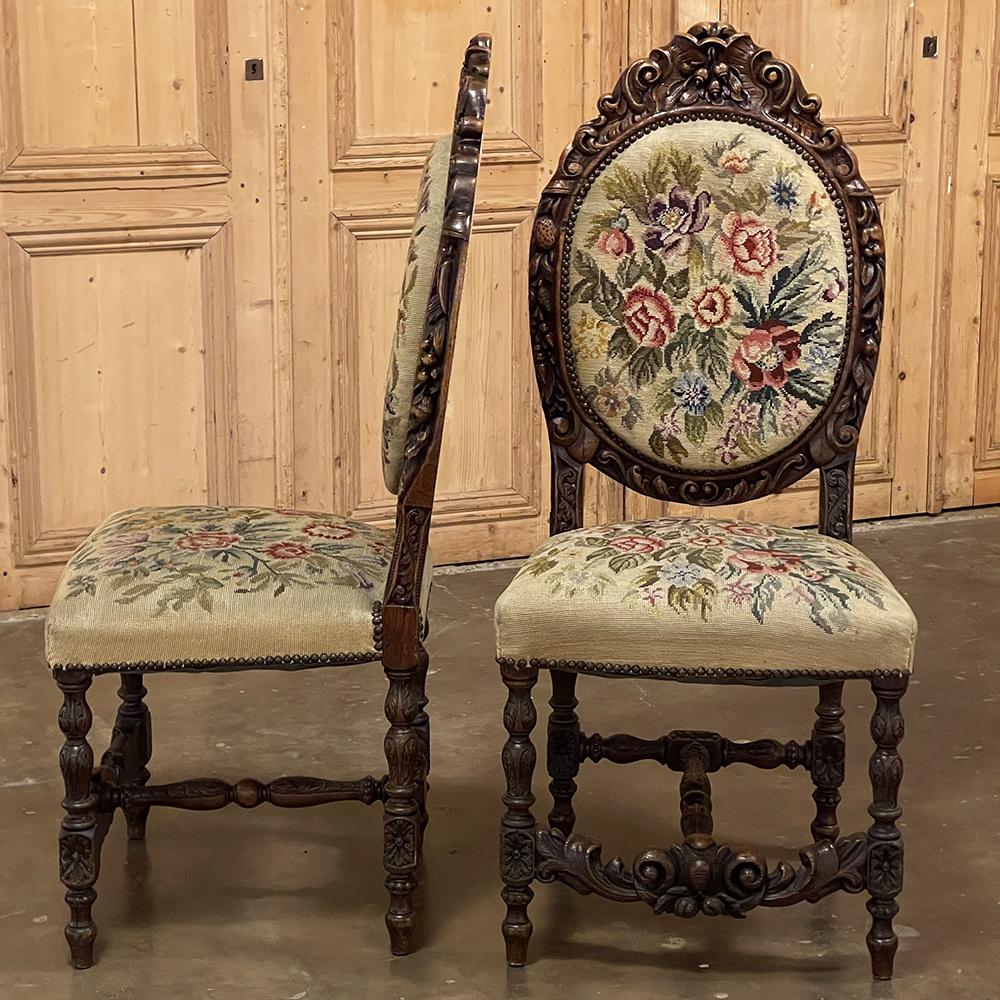 Set of Six 19th Century French Louis XVI Dining Chairs ~ Original Needlepoint For Sale 2