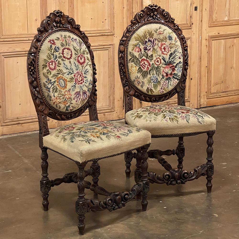 Set of Six 19th Century French Louis XVI Dining Chairs ~ Original Needlepoint For Sale 3