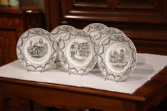 assiettes napoléoniennes françaises du 19ème siècle en noir et blanc de Creil - Lot de six