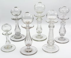 Set of Six 19th Century French Provençal Glass Oil Lamps