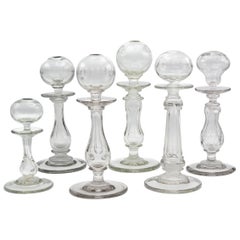 Antique Set of Six 19th Century French Provençal Glass Oil Lamps