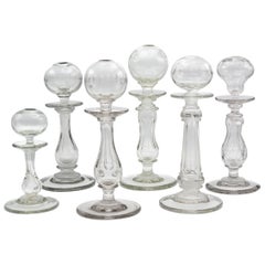 Ensemble de six lampes à huile en verre provençal français du 19e siècle