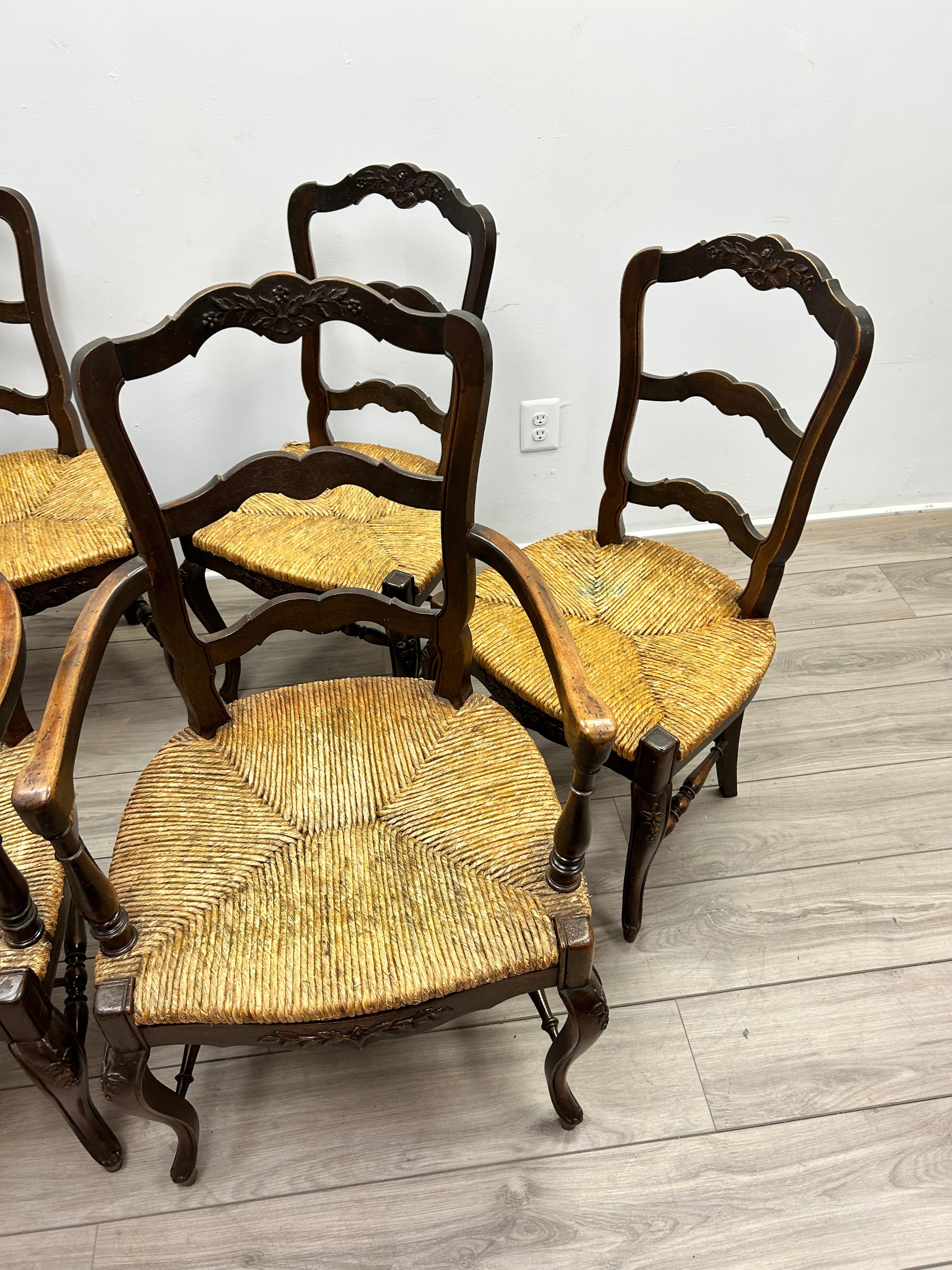 Hand-Carved Set of Six 19th Century French Provincial Dining Chairs