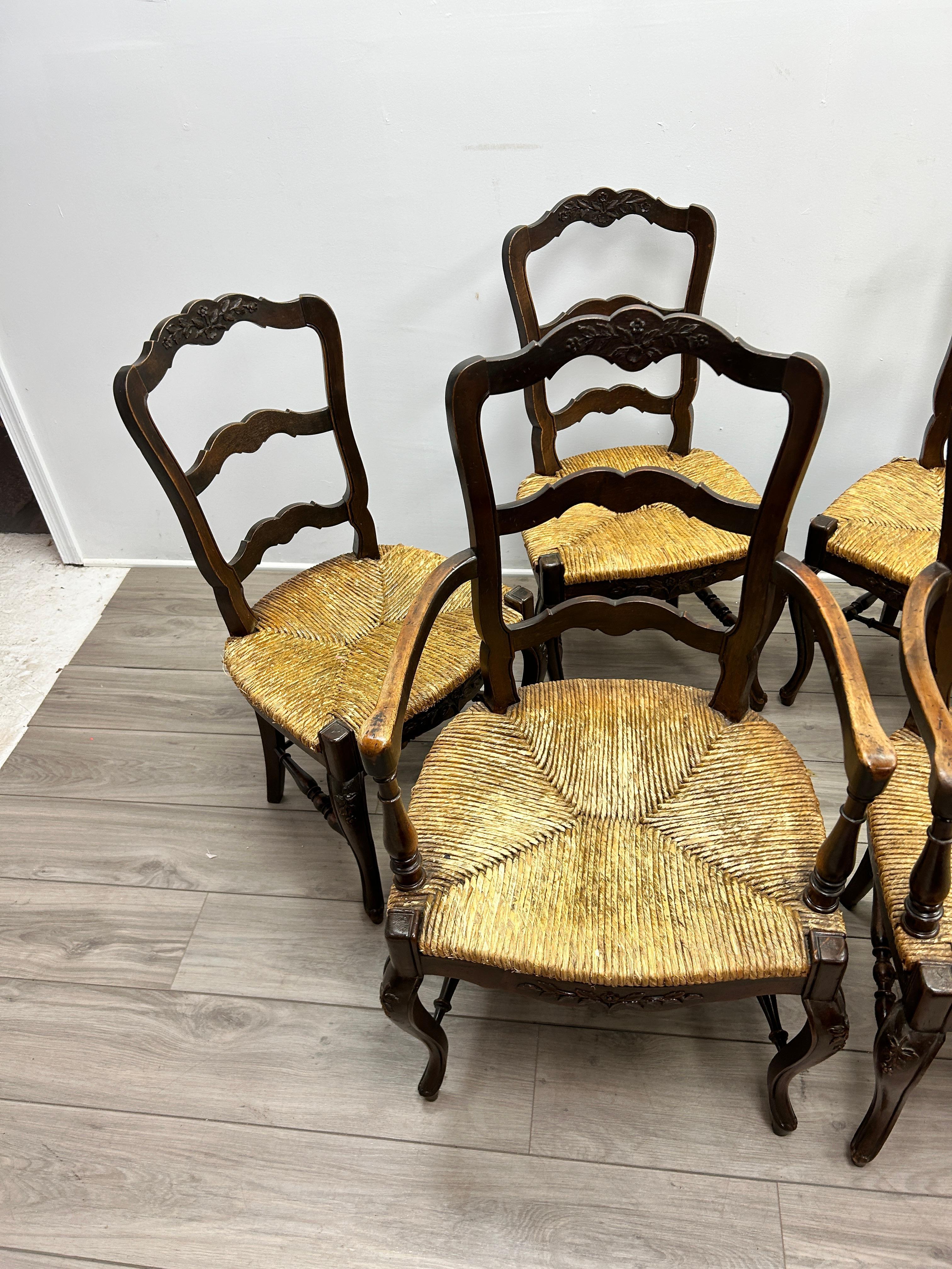 Set of Six 19th Century French Provincial Dining Chairs In Fair Condition For Sale In Nashville, TN
