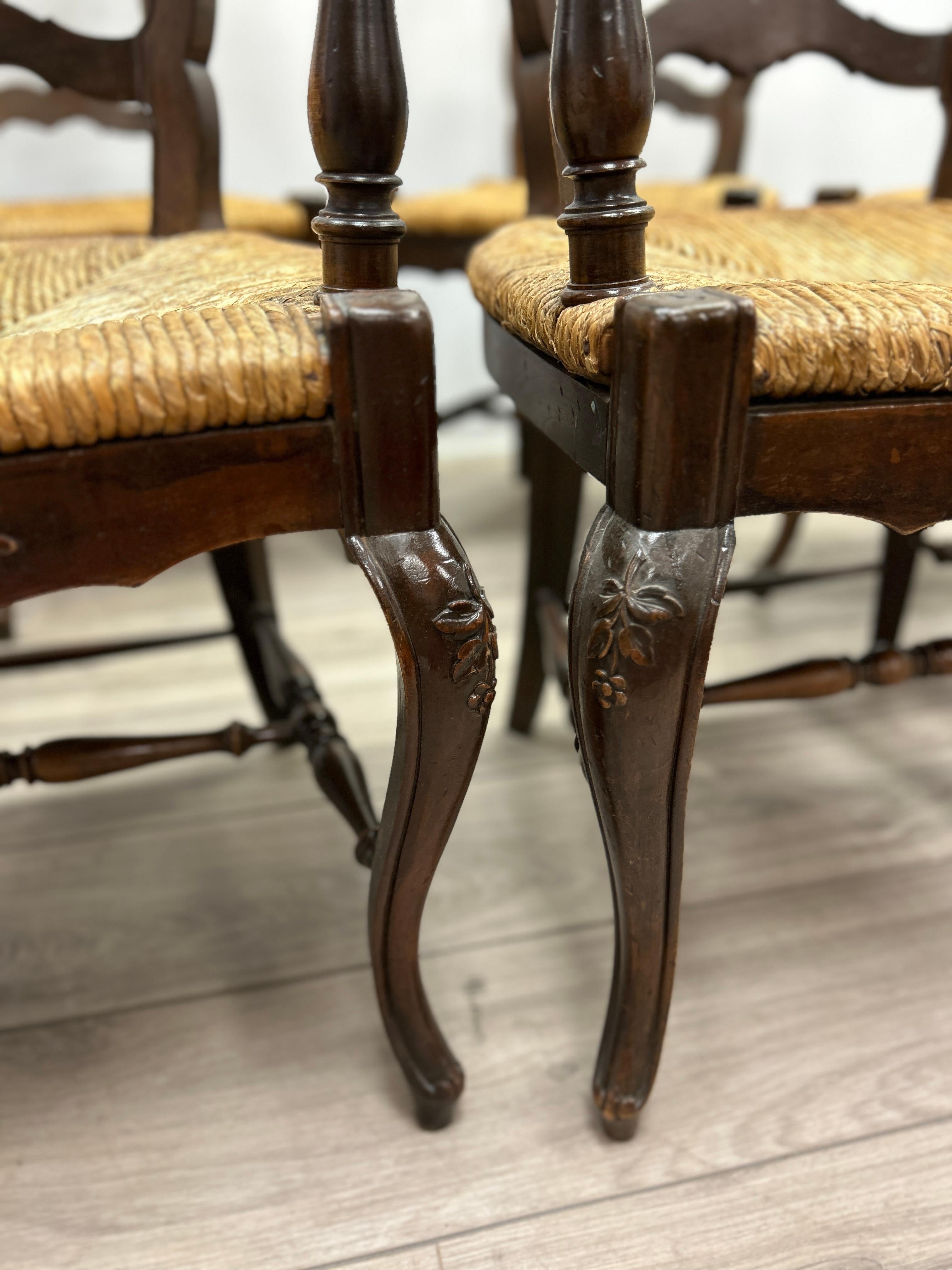 Walnut Set of Six 19th Century French Provincial Dining Chairs For Sale