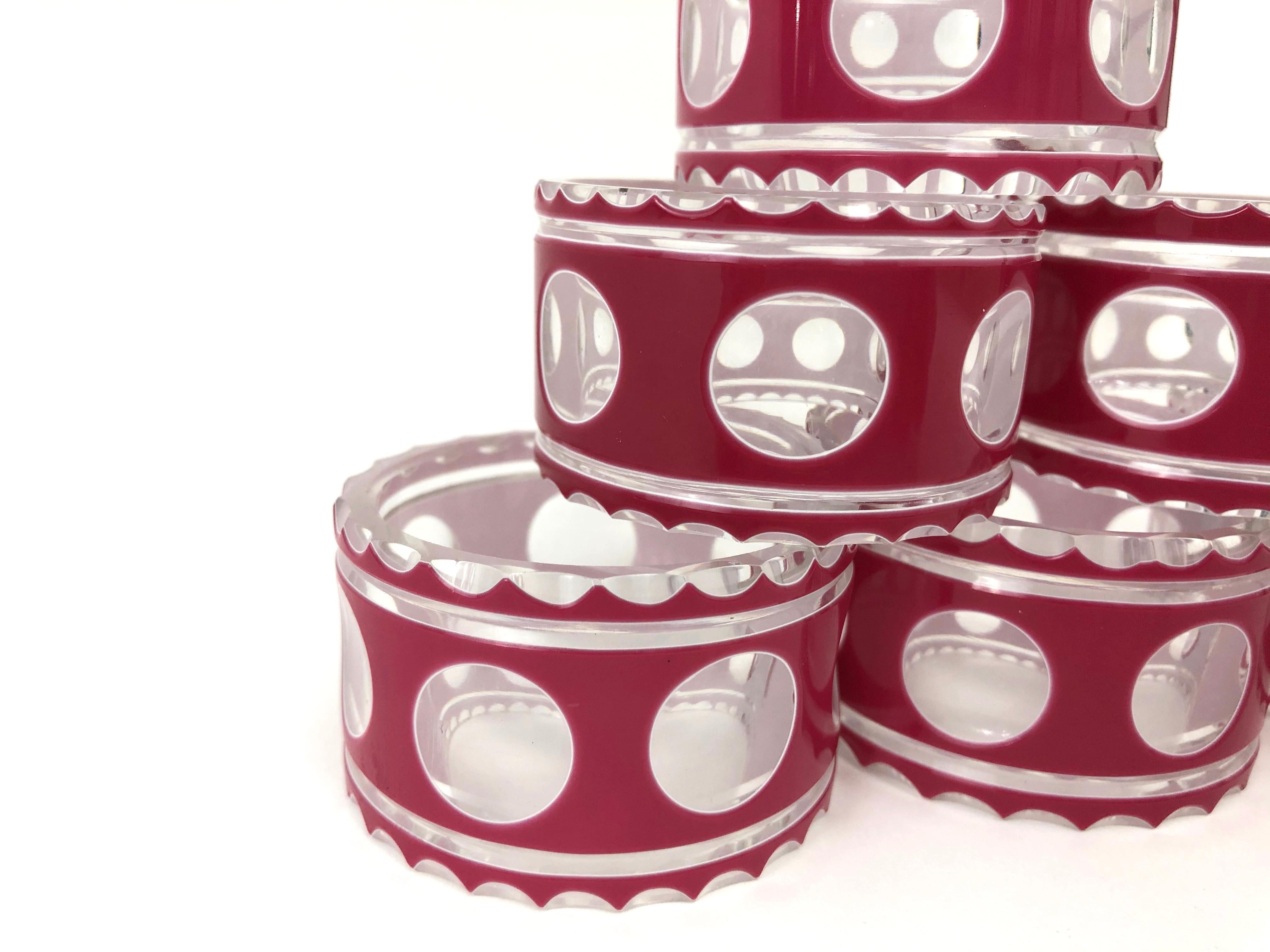 Set of Six 19th Century French Red and White Overlay Glass Napkin Rings In Good Condition In Essex, MA