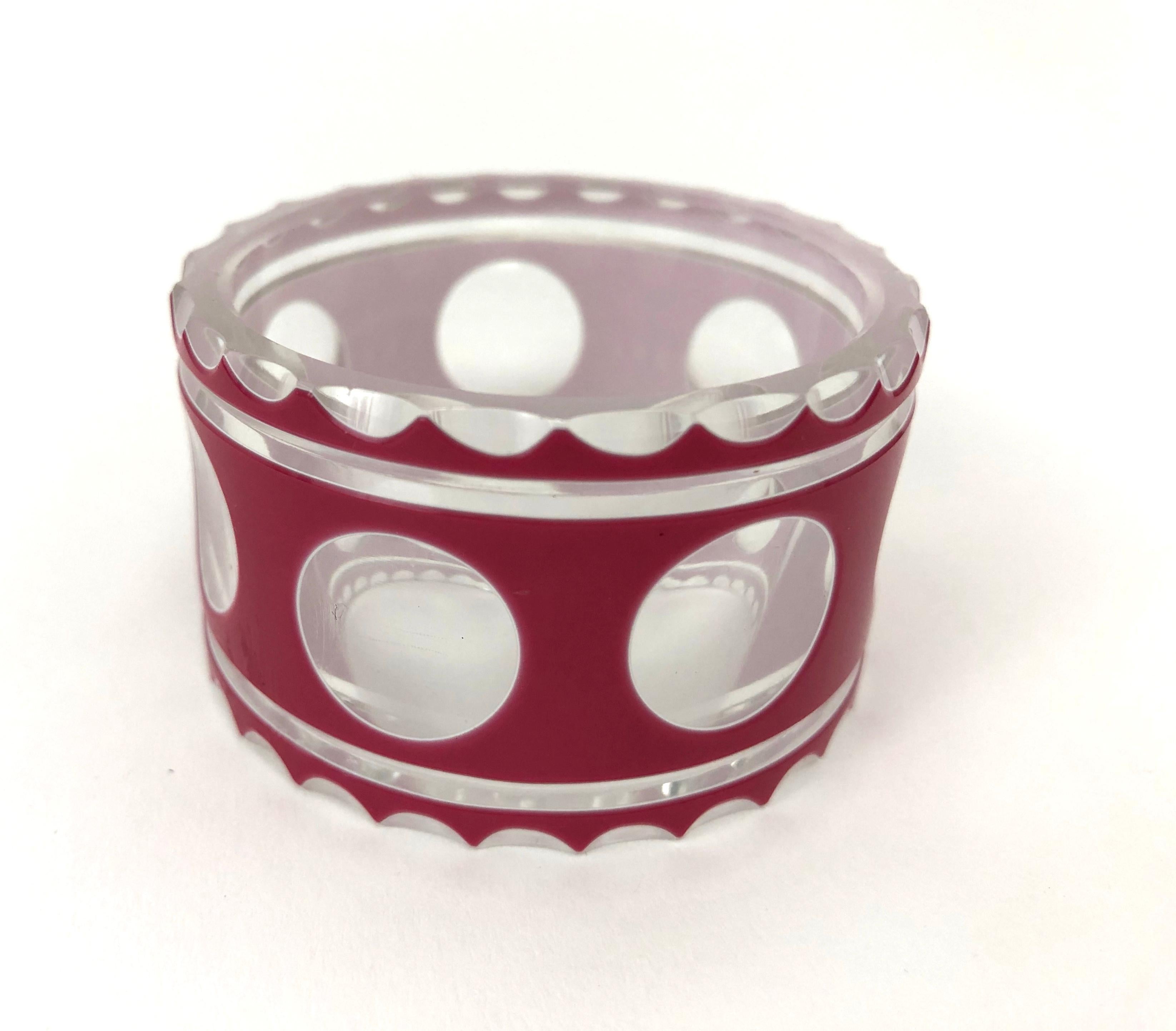 Set of Six 19th Century French Red and White Overlay Glass Napkin Rings 1