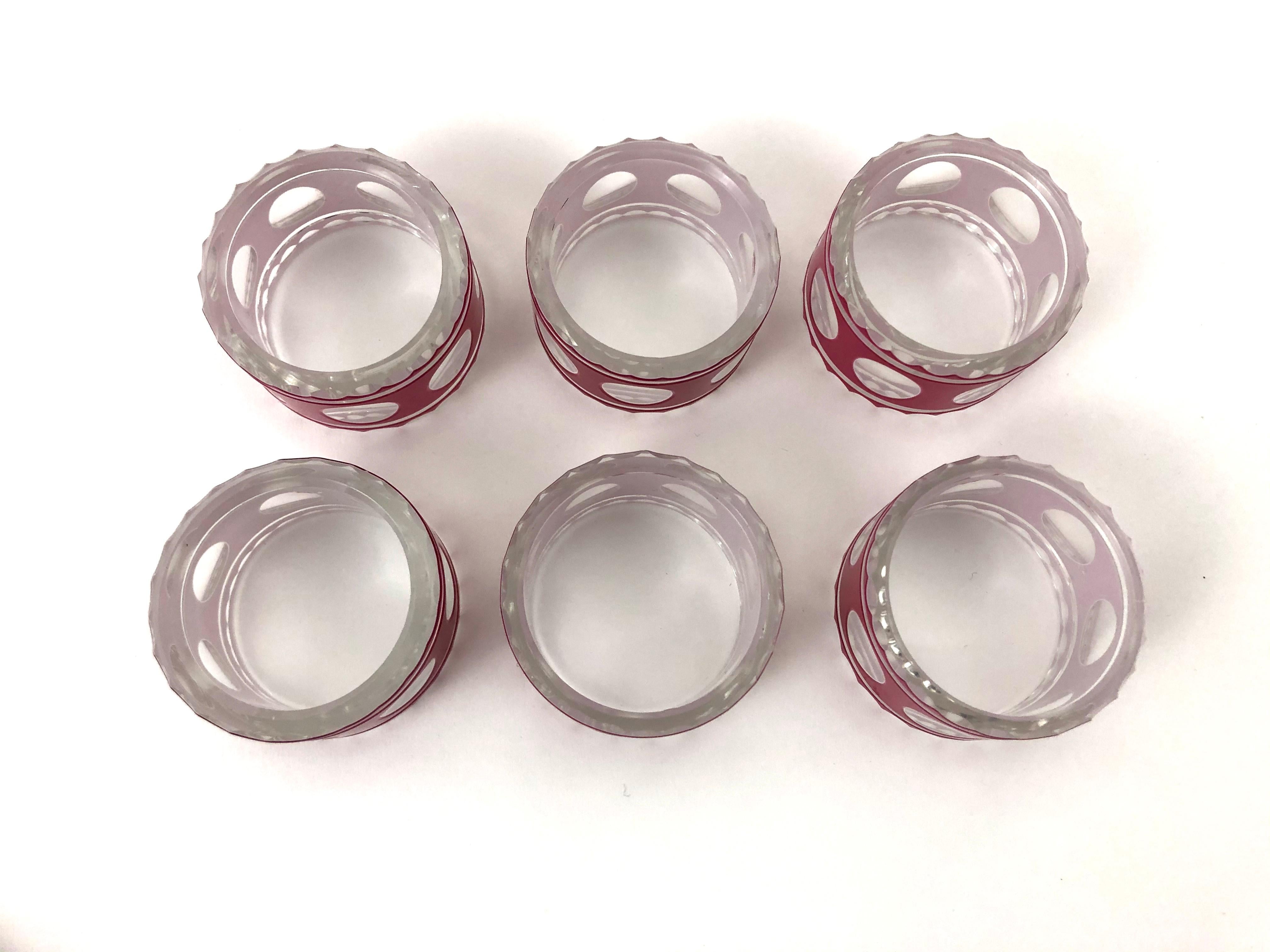 Set of Six 19th Century French Red and White Overlay Glass Napkin Rings 3