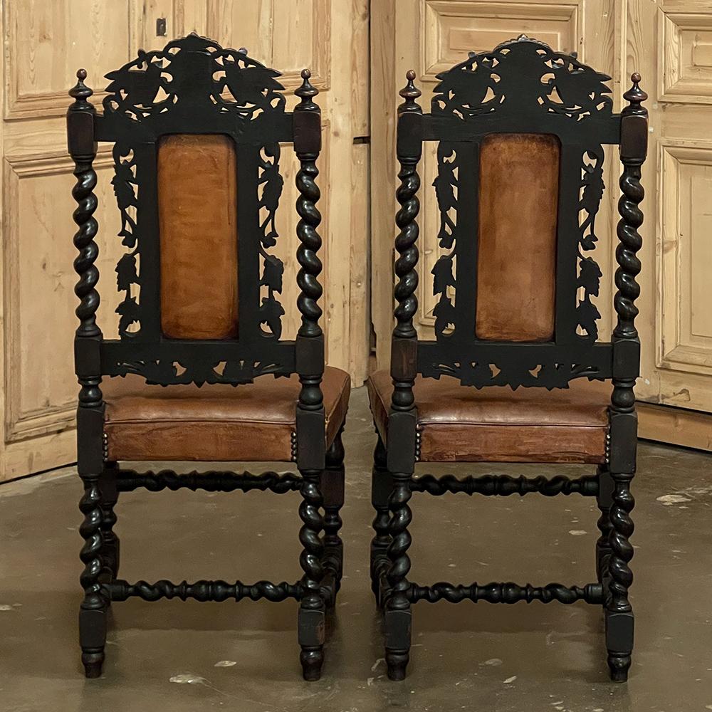 Set of Six 19th Century French Renaissance Dining Chairs with Leather For Sale 2