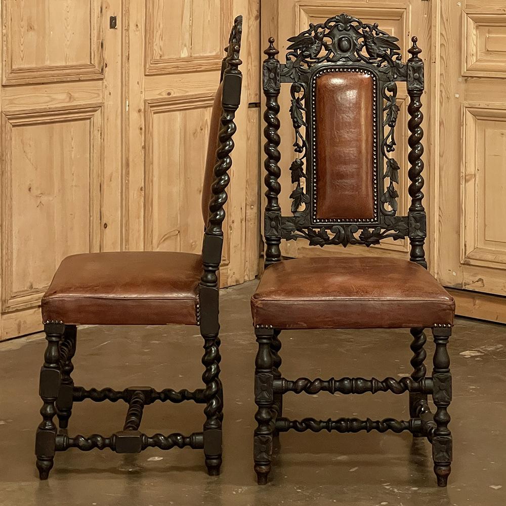 Set of Six 19th Century French Renaissance Dining Chairs with Leather For Sale 3