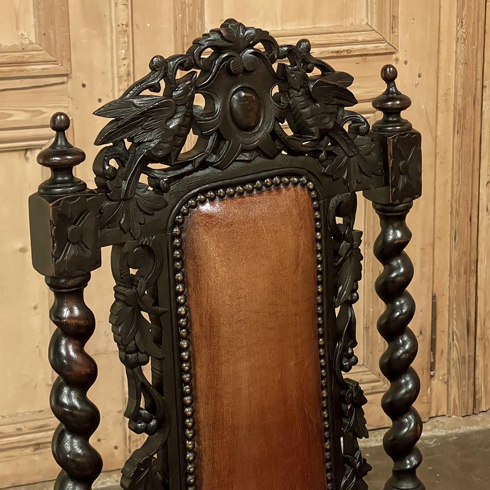 Set of Six 19th Century French Renaissance Dining Chairs with Leather For Sale 5