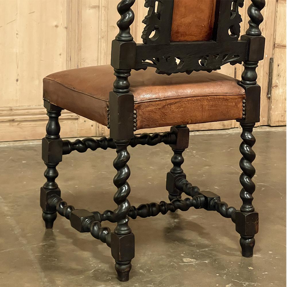 Set of Six 19th Century French Renaissance Dining Chairs with Leather For Sale 10
