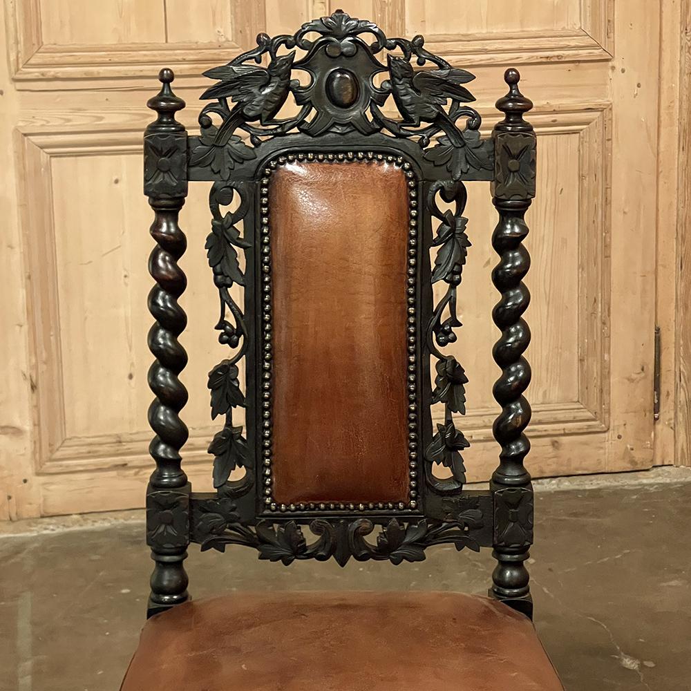 Set of Six 19th Century French Renaissance Dining Chairs with Leather For Sale 11
