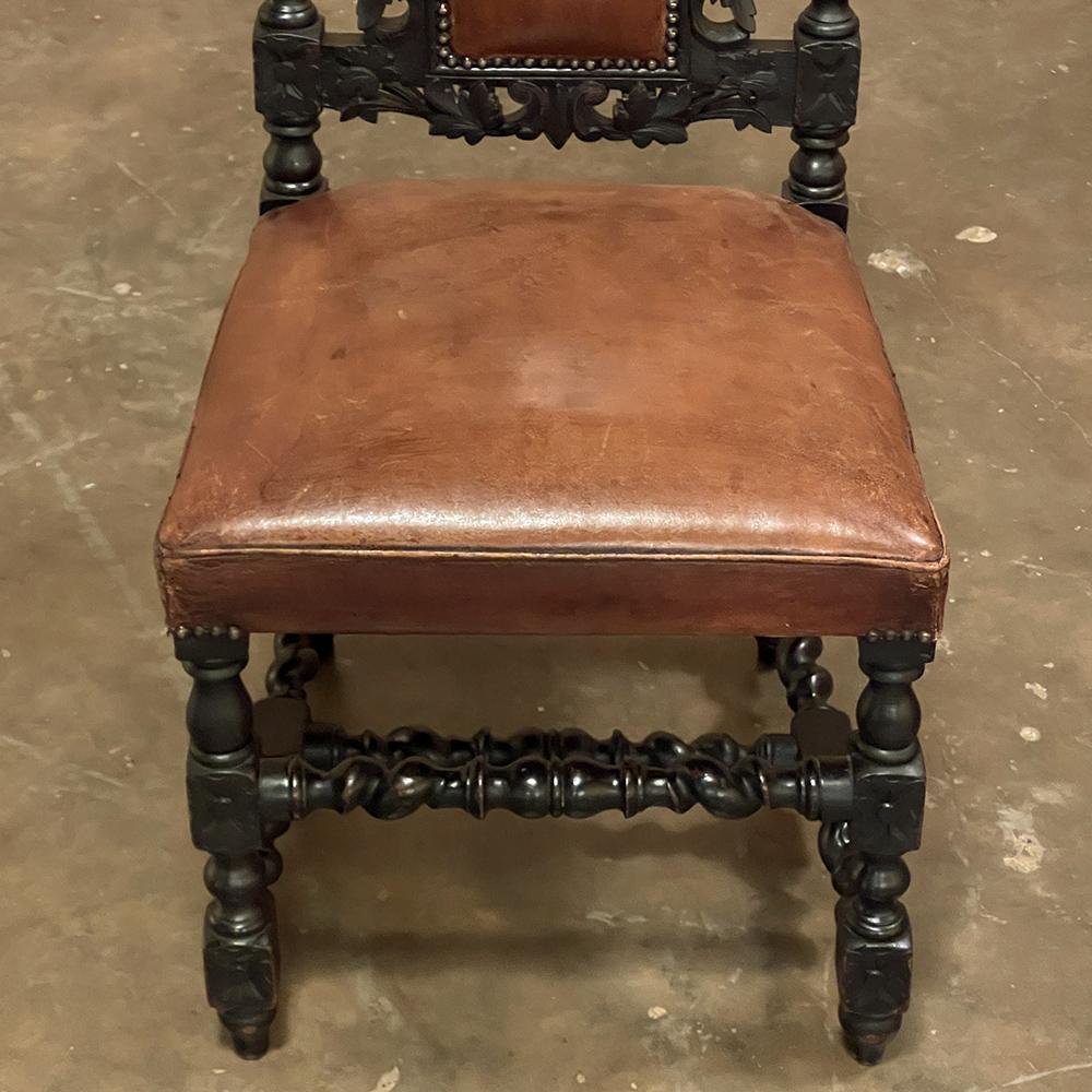 Set of Six 19th Century French Renaissance Dining Chairs with Leather For Sale 12