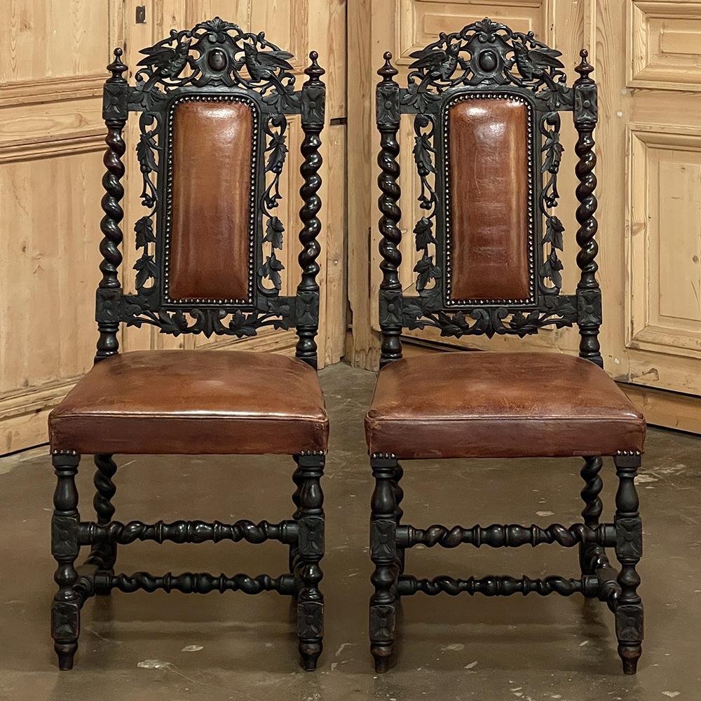 Set of Six 19th Century French Renaissance Dining Chairs with Leather In Good Condition For Sale In Dallas, TX