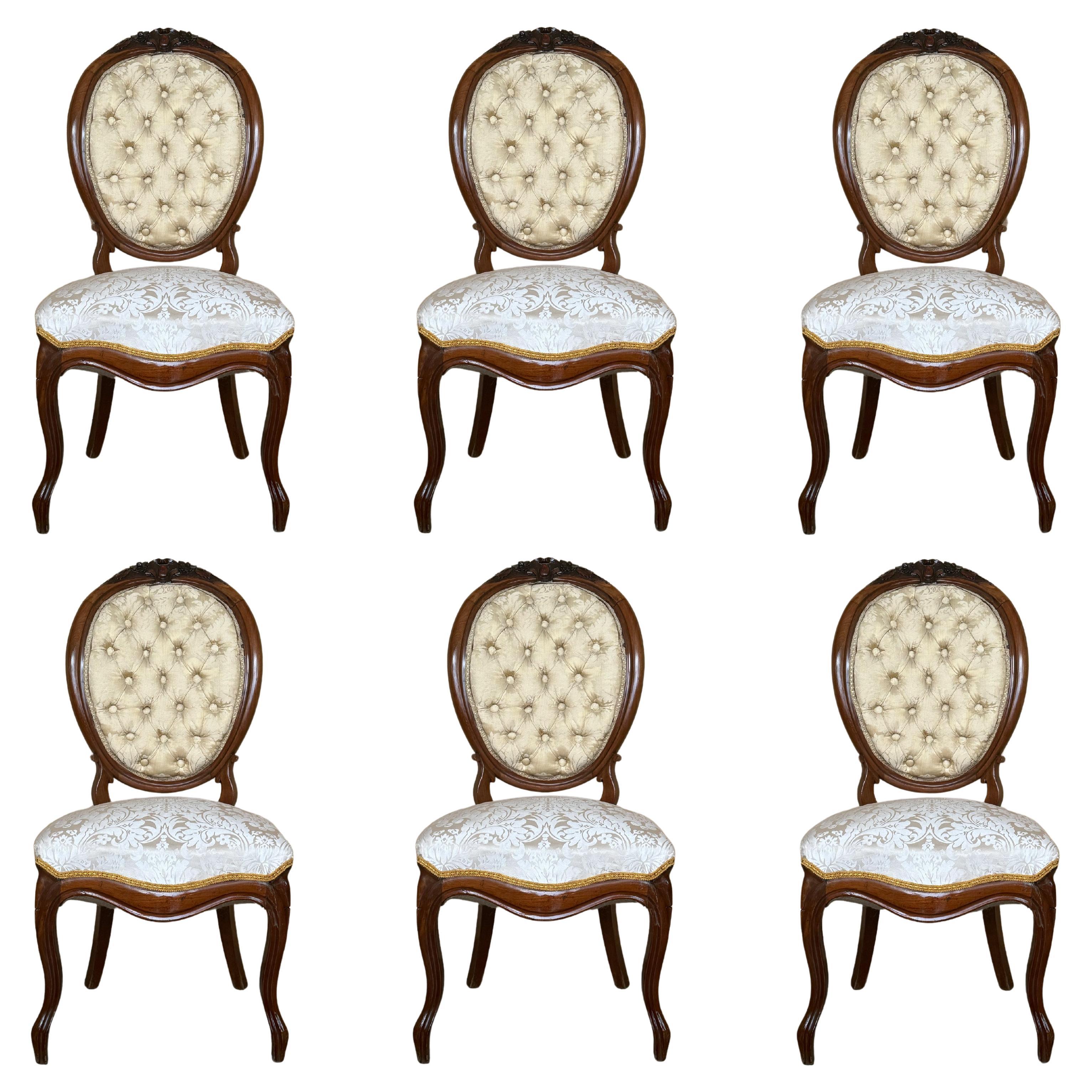 Set of Six 19th Century French Solid Walnut Louis XVI Armchairs ~ Fauteuils