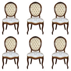 Set of Six 19th Century French Solid Walnut Louis XVI Armchairs ~ Fauteuils