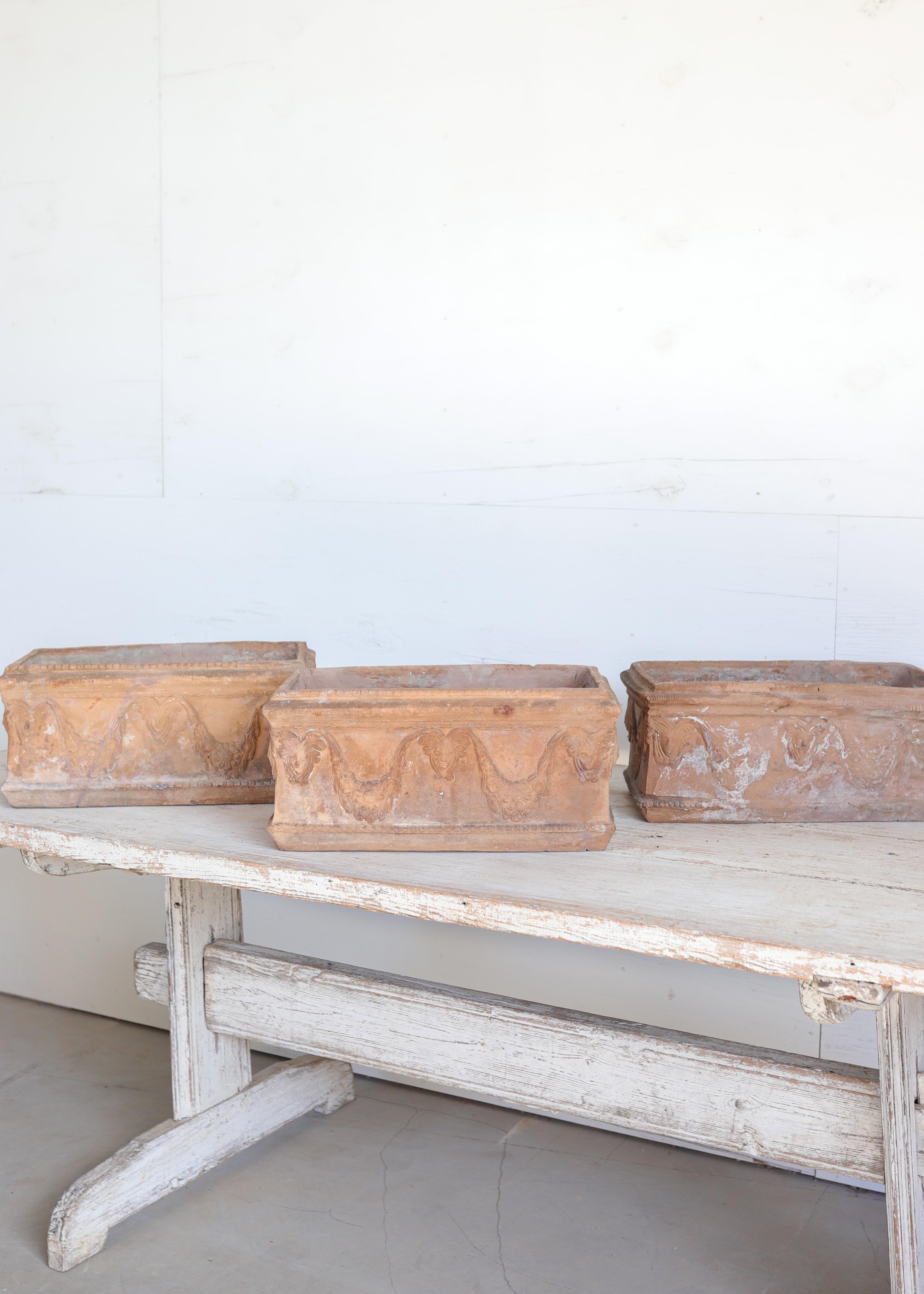 Hand-Crafted Set of Six 19th Century French Terracotta Planters For Sale