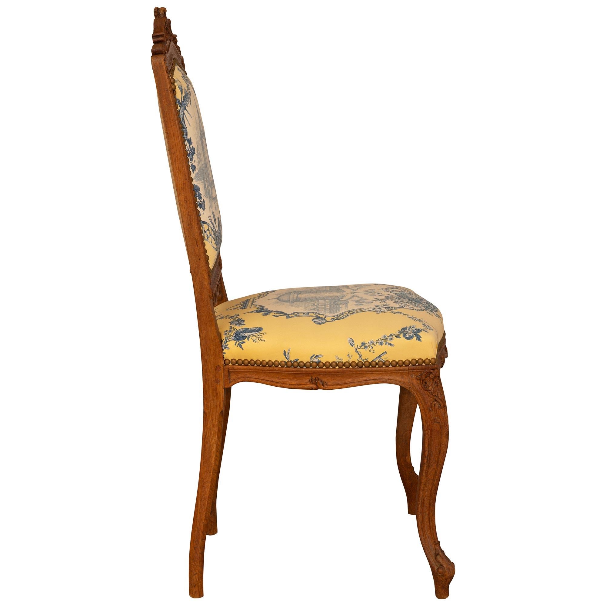 Wood Set of Six 19th Century High Back French Louis XVI Style Carved Dining Chairs For Sale