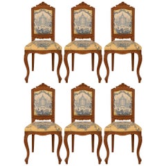 Antique Set of Six 19th Century High Back French Louis XVI Style Carved Dining Chairs