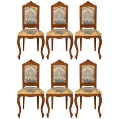 Antique Set of Six 19th Century High Back French Louis XVI Style Carved Dining Chairs