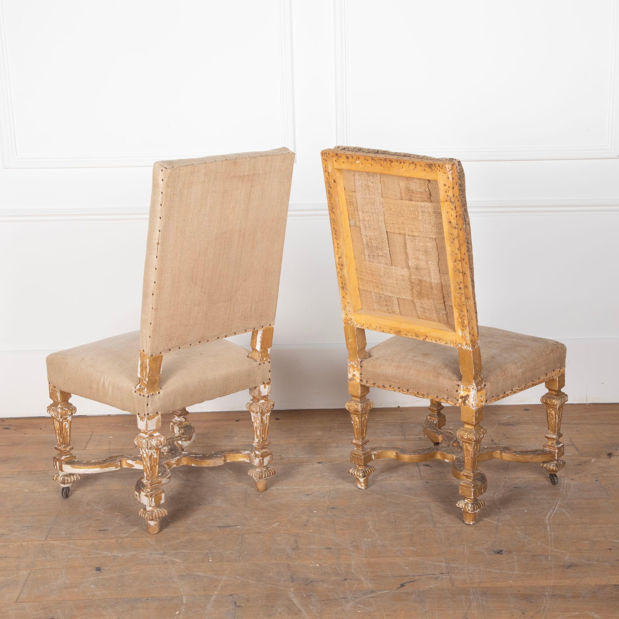 Bois doré Ensemble de six chaises en bois doré de style Louis XIV du 19ème siècle en vente