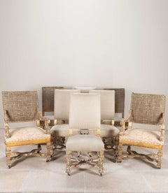 Set of Six 19th Century Louis XIV Style Giltwood Dining Chairs and Two Armchairs