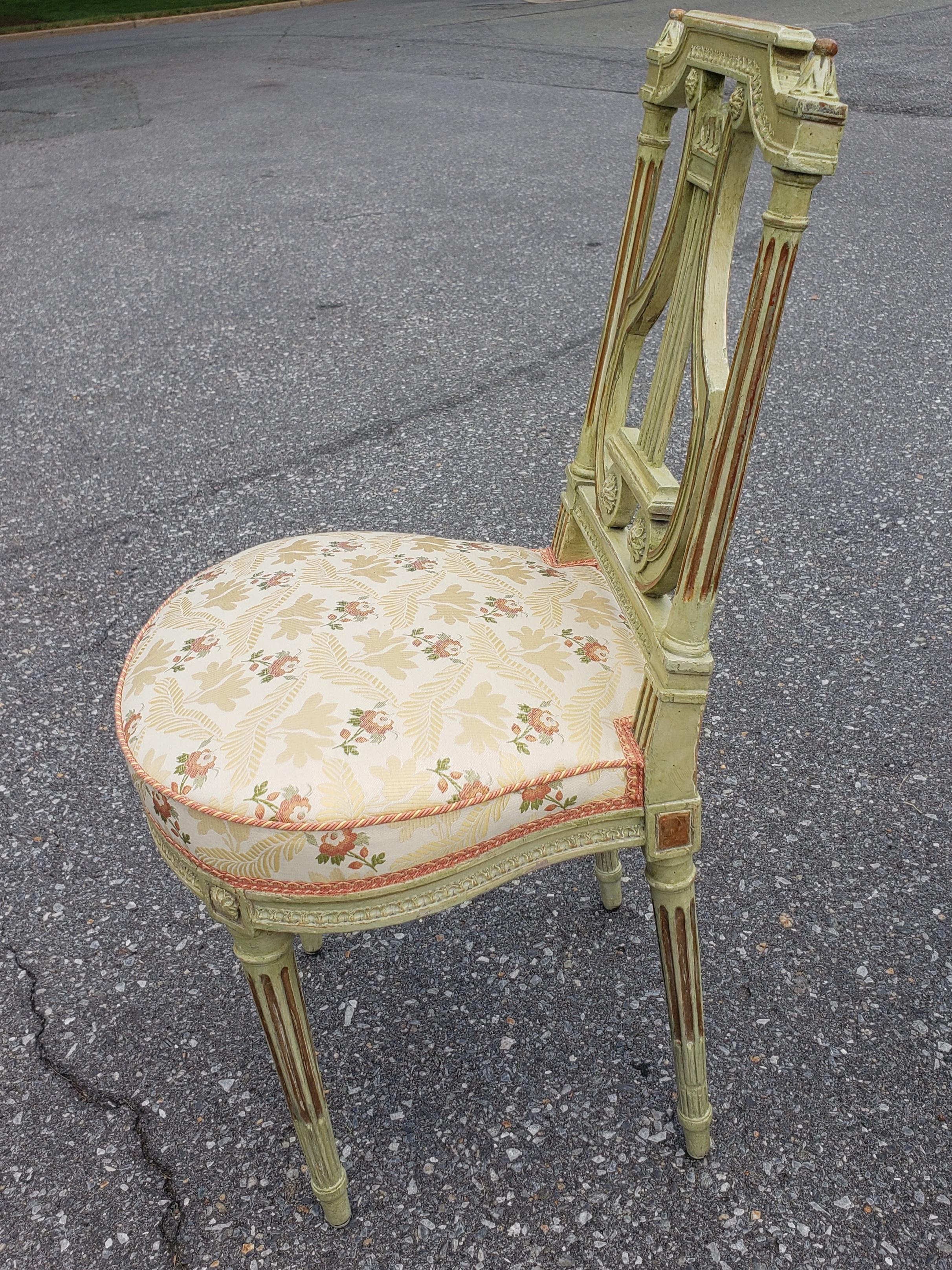 Set Of Six 19th Century Louis XVI Style Green Parcel Gilt Painted Dining Chairs For Sale 4